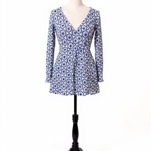 Aventura Blue Printed V-Neck Long Sleeve Tunic Dress